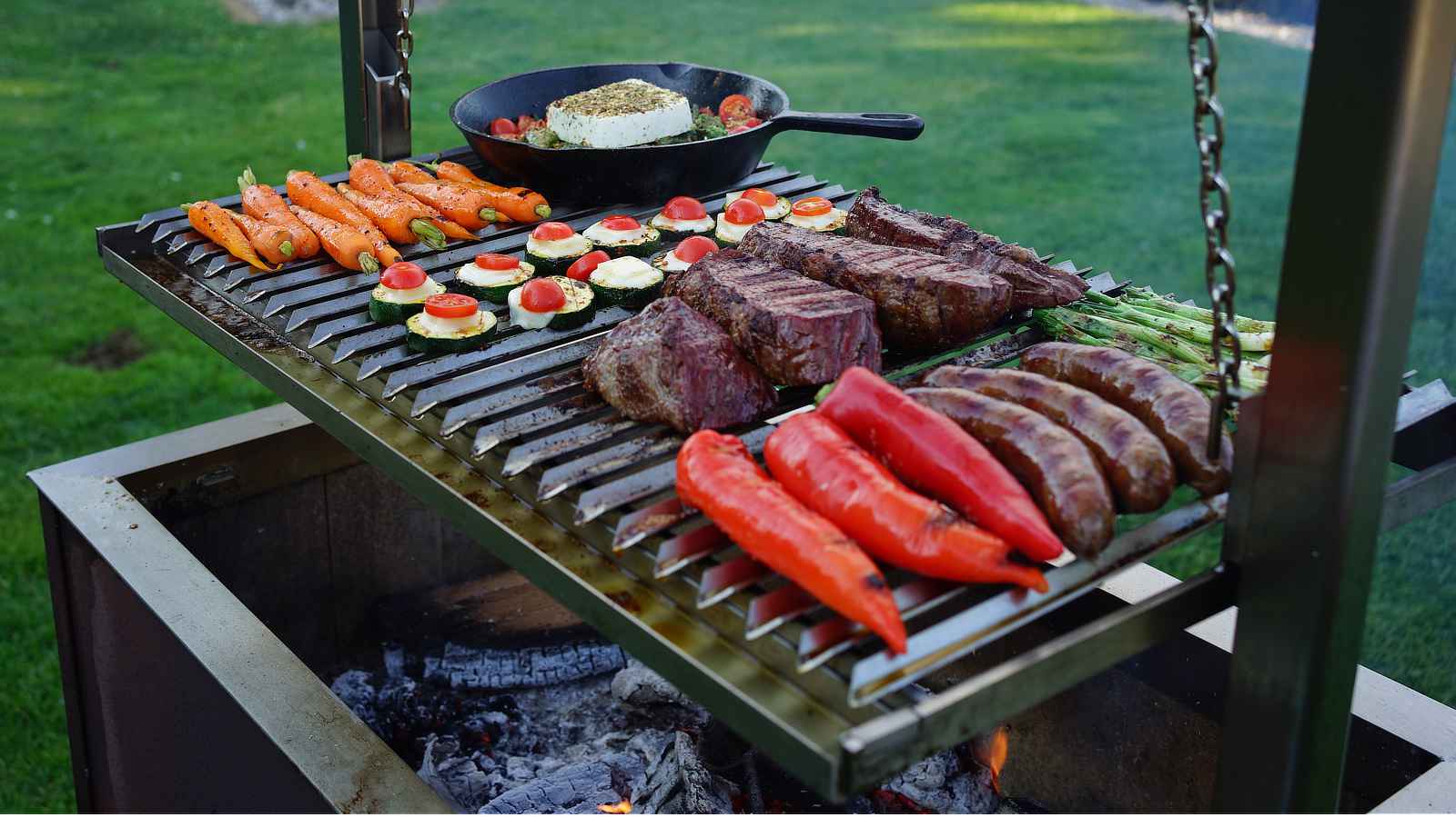 caveman grill sausage meat veggies